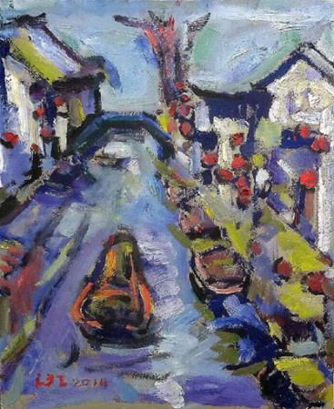 「山塘街 - 運河」 2014 油畫 8F 作者 廖繼英